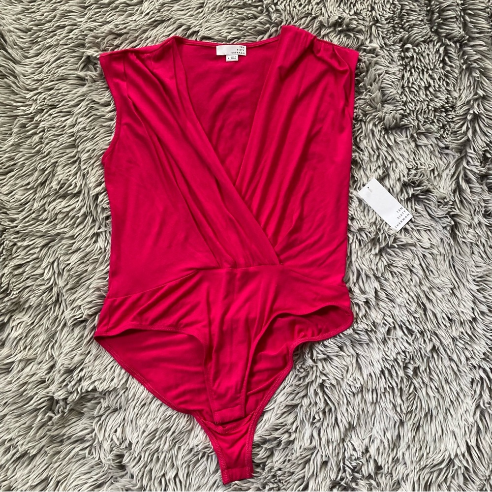 NWT- Ten Sixty Sherman - Large Wrap Bodysuit- Pink Shade Rayon Blend Plunge